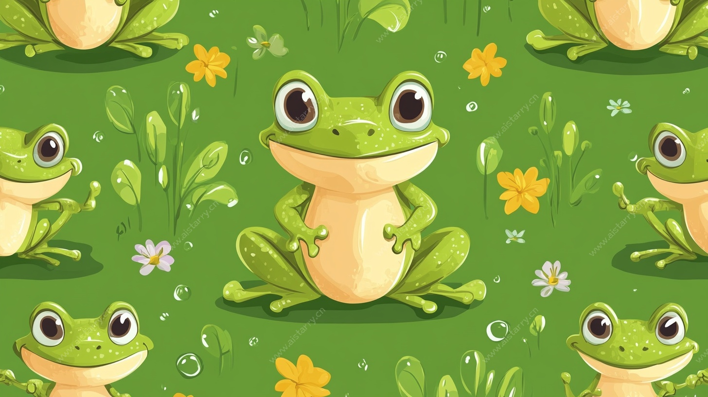 可爱青蛙的草地欢乐图景
