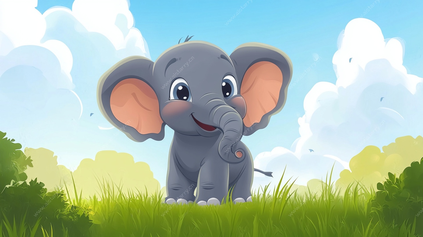 可爱小象站在绿草地上