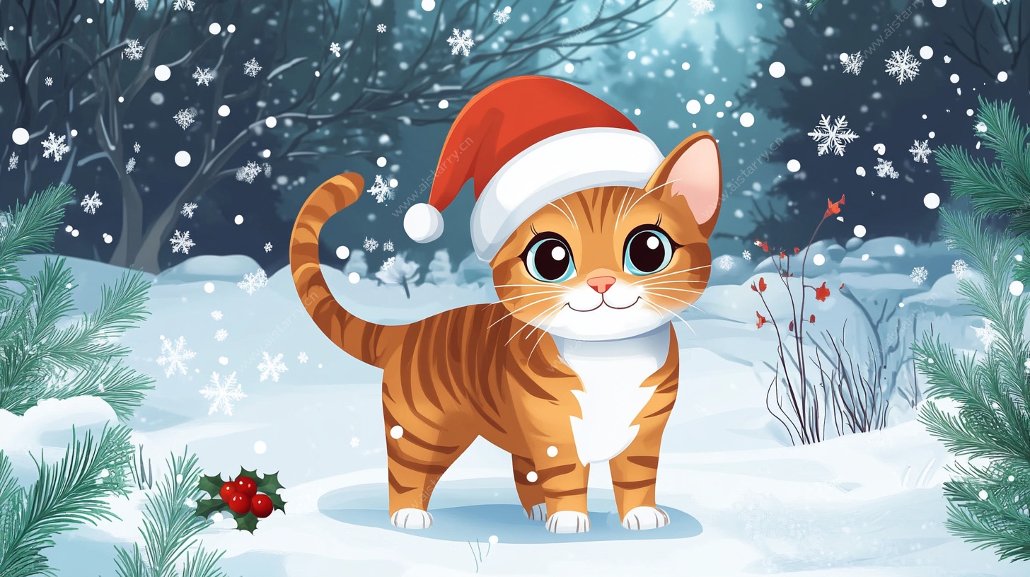 圣诞猫咪的雪地奇遇