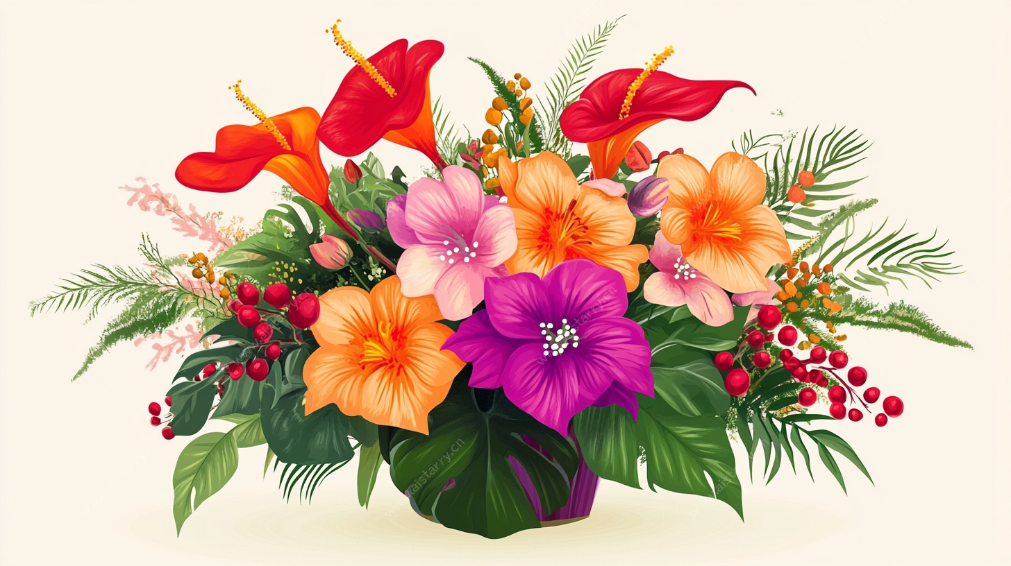 缤纷花卉插画花瓶装饰图