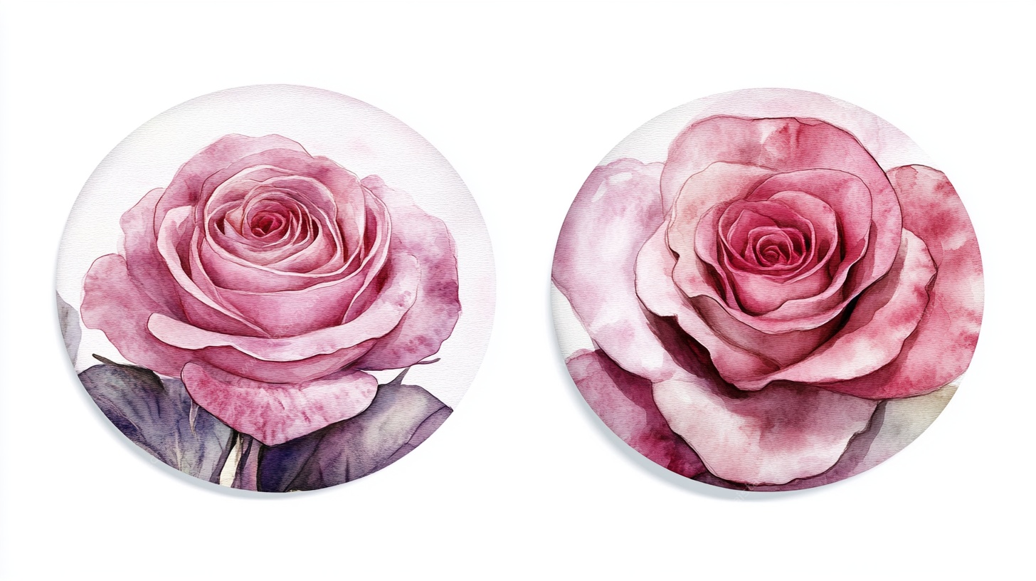 手绘粉色玫瑰圆形装饰画