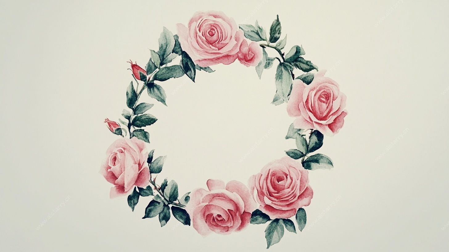 粉色玫瑰花卉花环图案