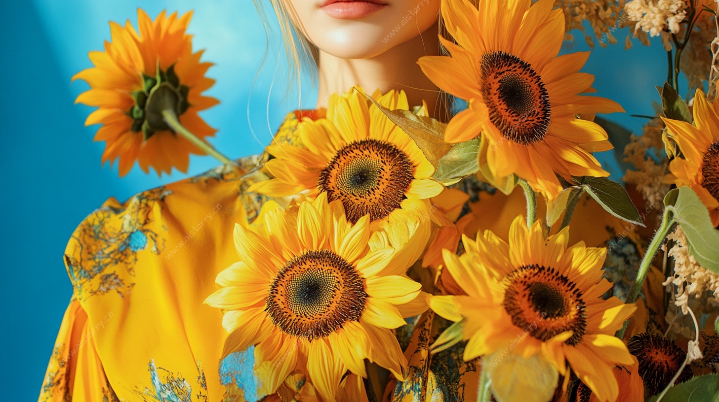 女子持向日葵绽放活力