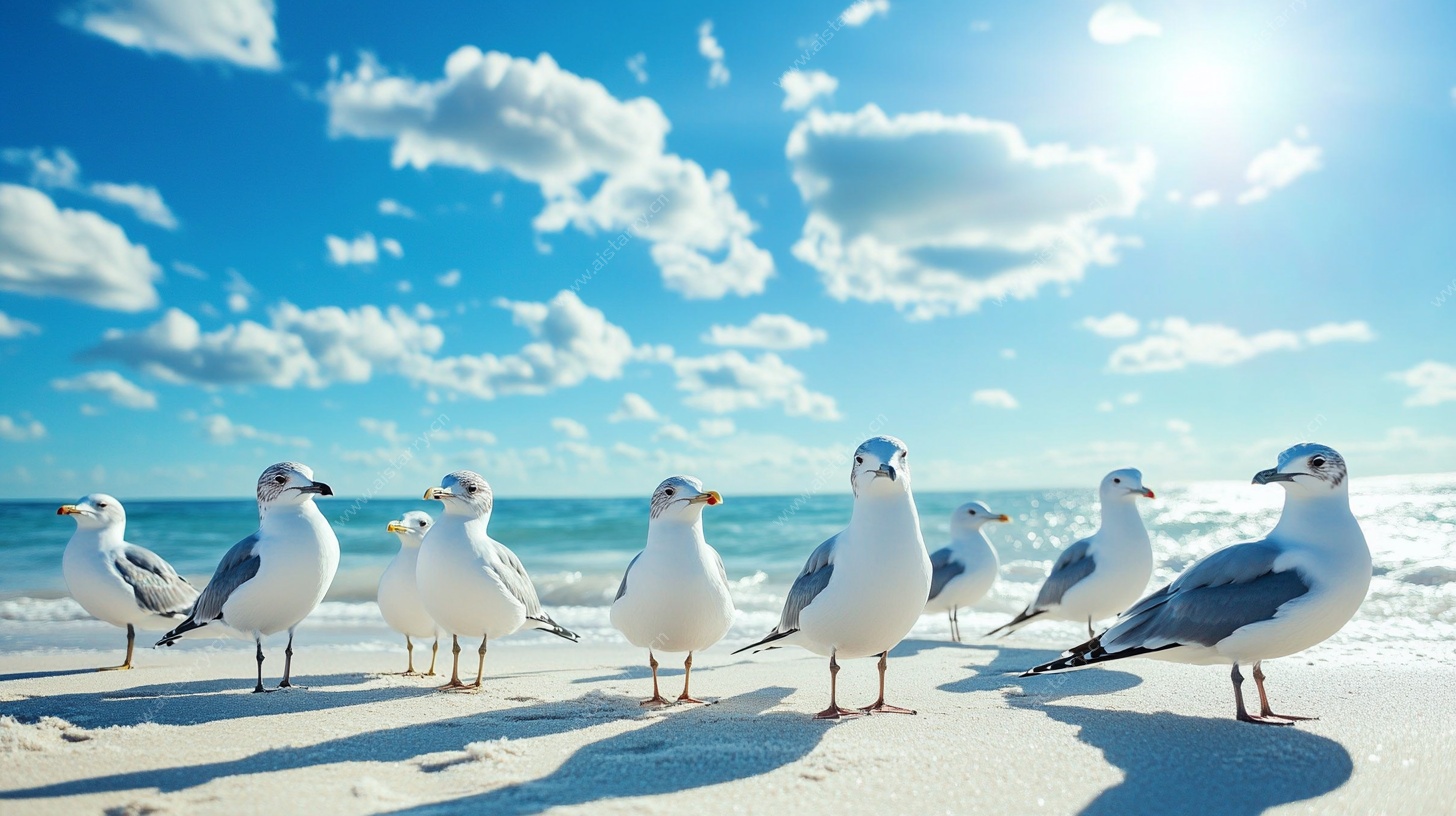 海边群鸥 阳光沙滩美景