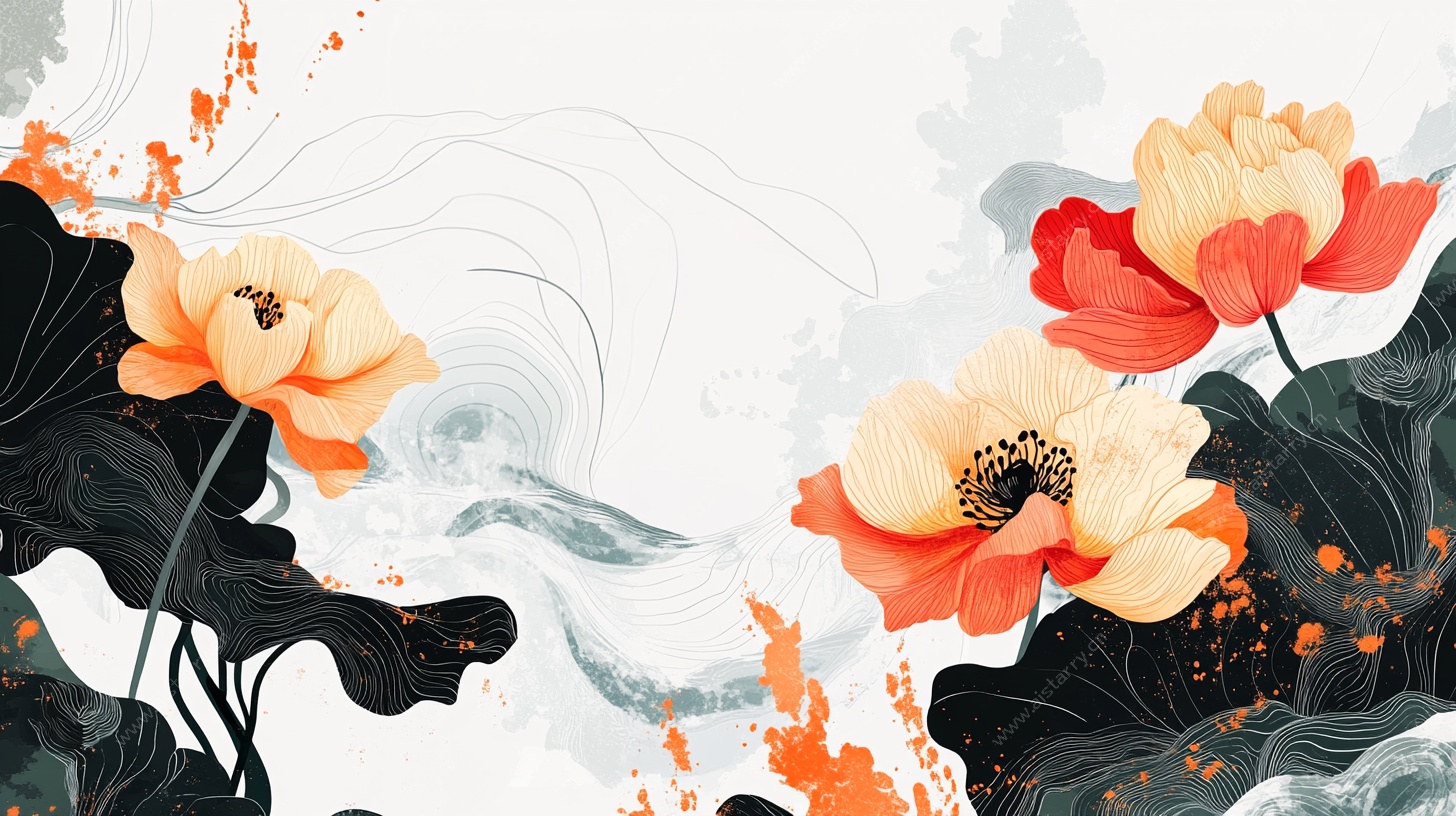 水墨荷花艺术插画