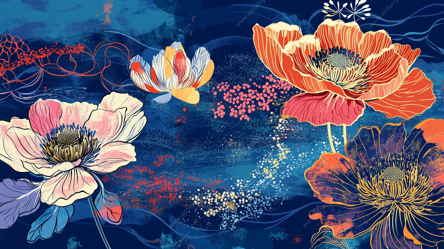 梦幻花卉抽象艺术插画