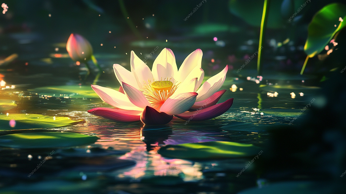 梦幻绽放的水中白莲花