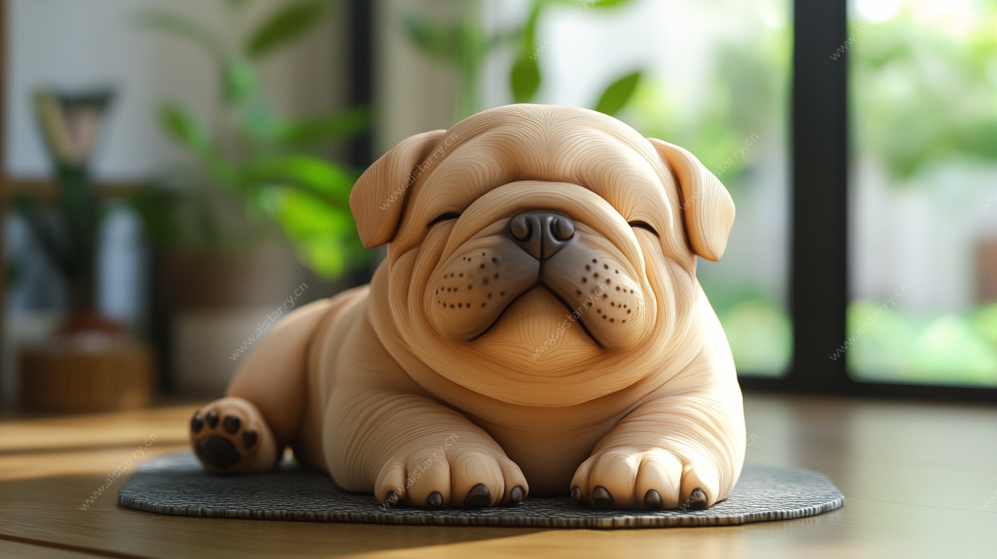 趴着的萌态沙皮犬摆件