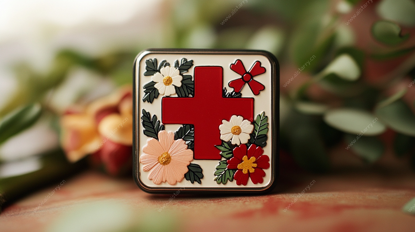 红十字花卉徽章特写