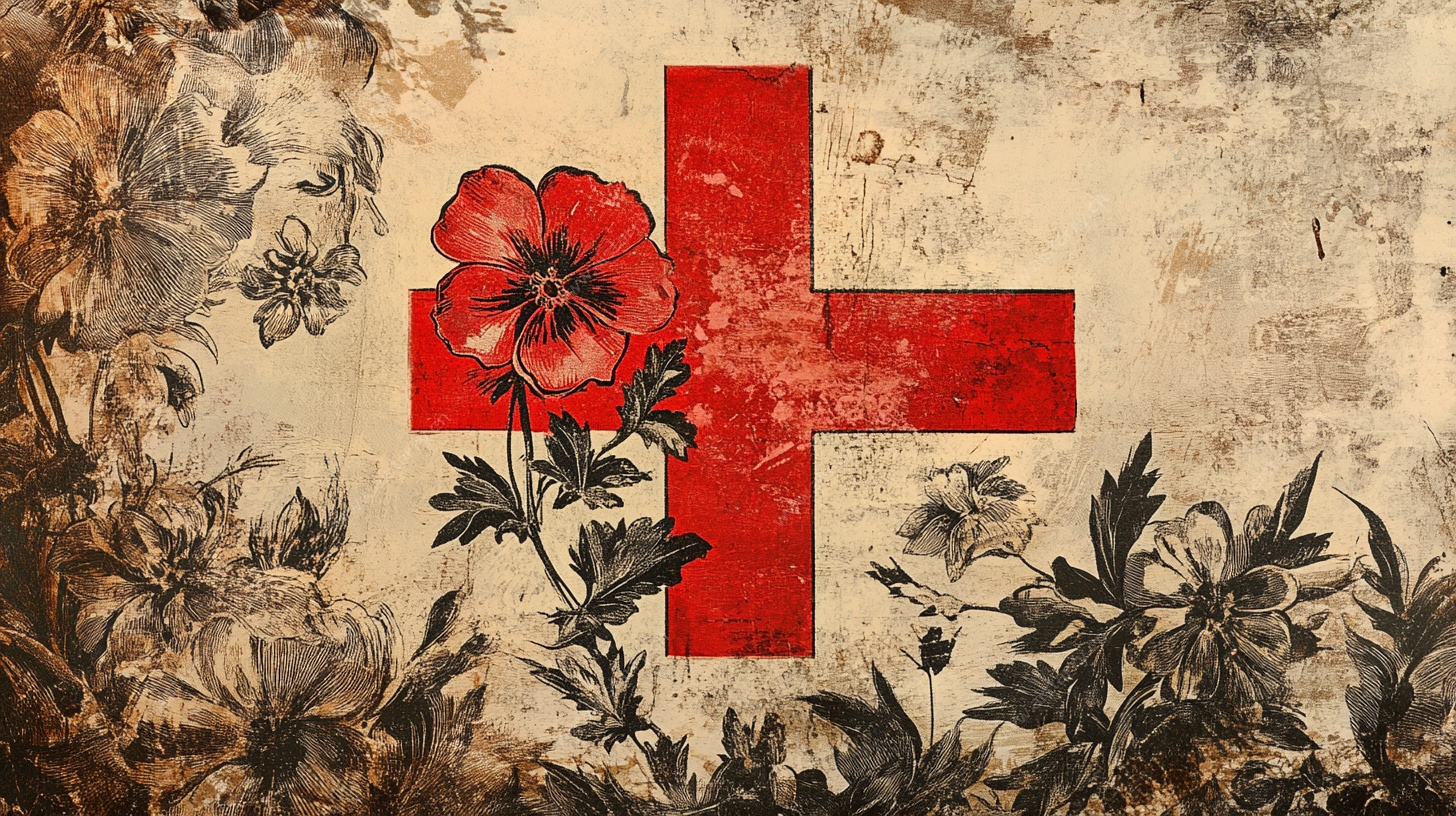 红十字旁绽放的红罂粟