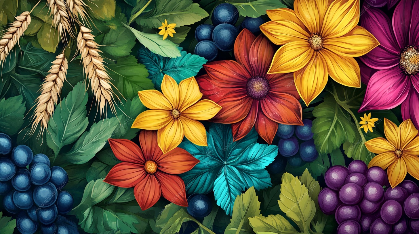 缤纷花卉蔬果插画