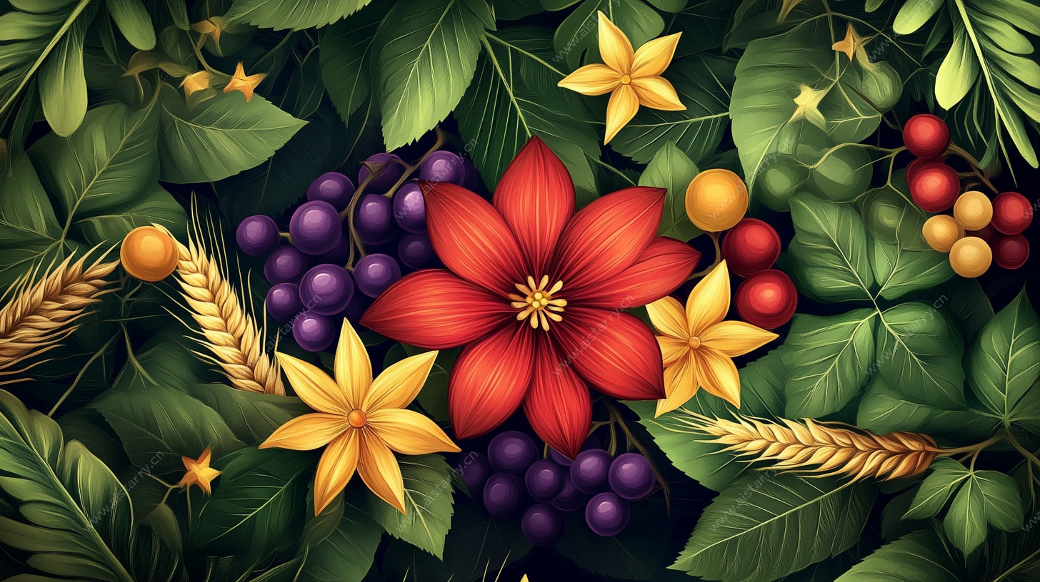 花卉果实绿叶装饰插画