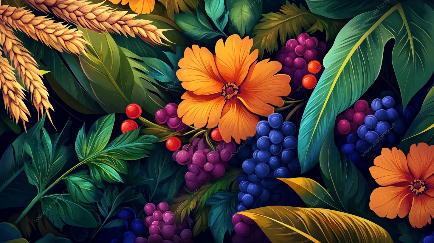 田园花卉植物插画