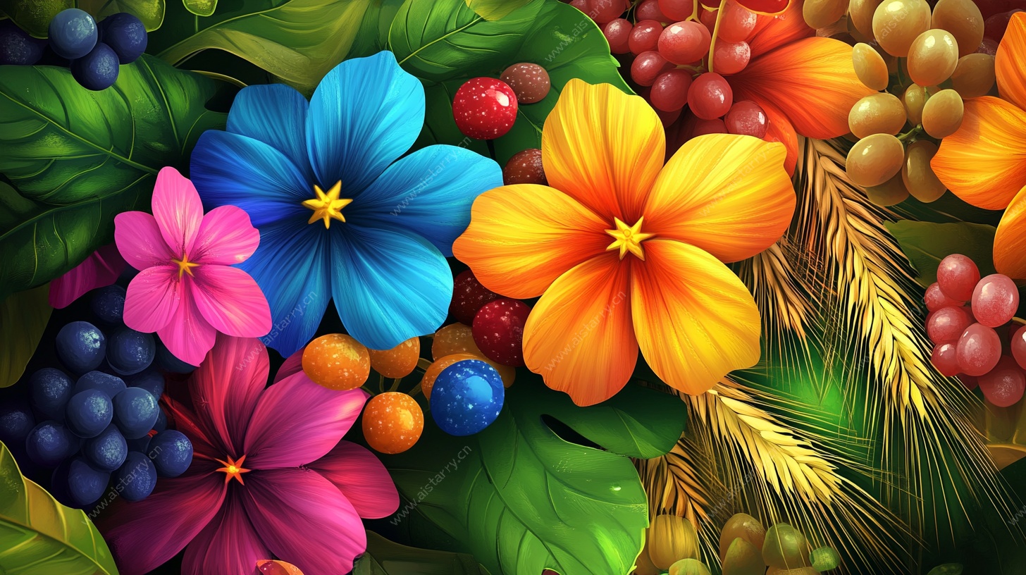缤纷花卉果实插画