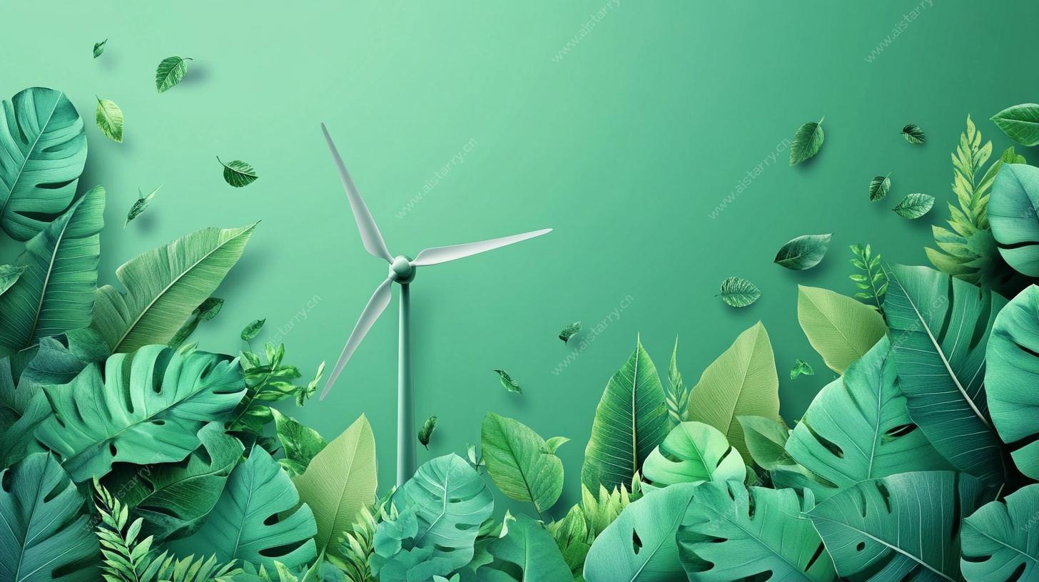 绿叶间的风力发电机