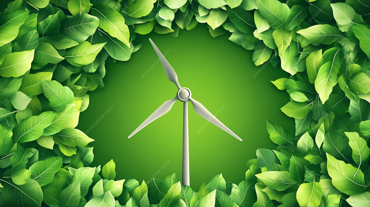 绿叶环绕的风力发电机