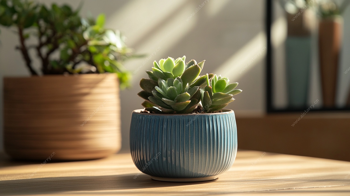 蓝盆多肉植物的静谧时光