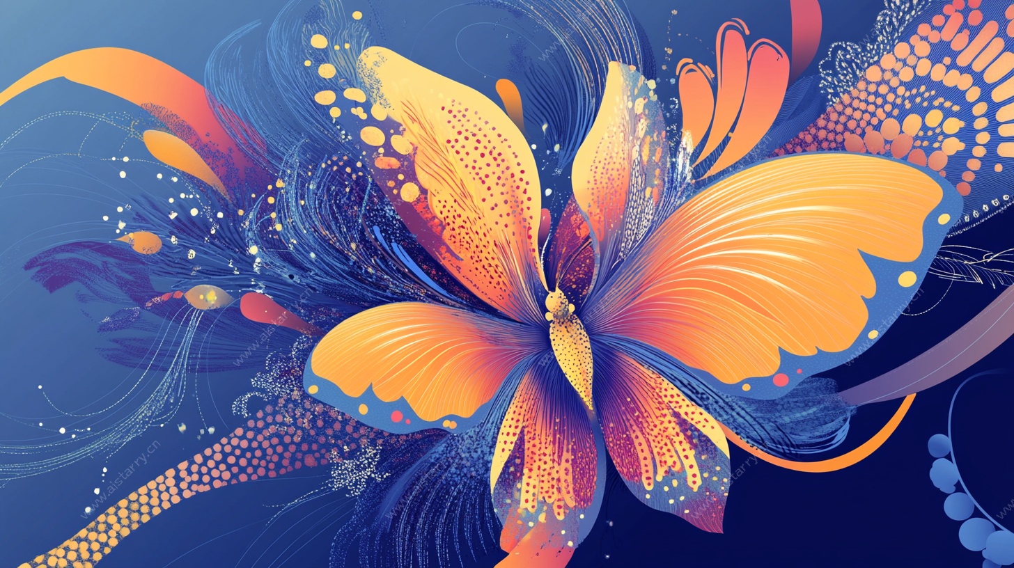 梦幻蝴蝶抽象艺术插画