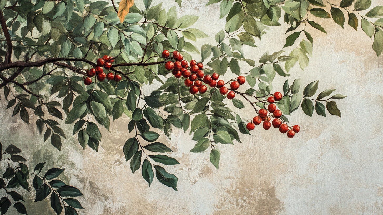 枝头红果绿叶装饰画