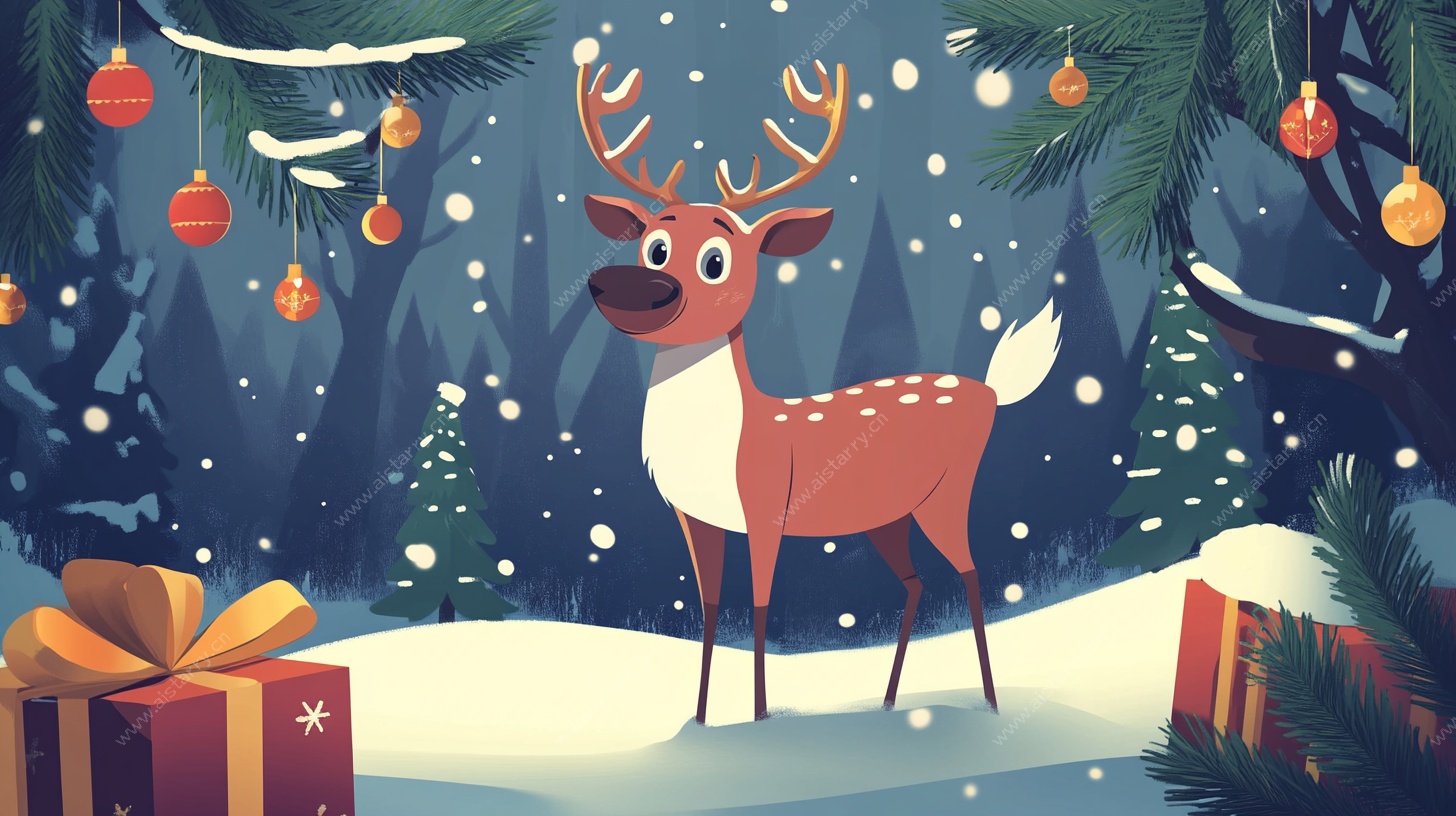 圣诞小鹿雪景图