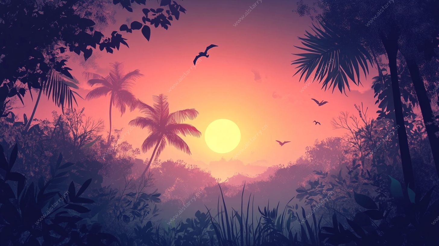 黄昏中的热带丛林美景