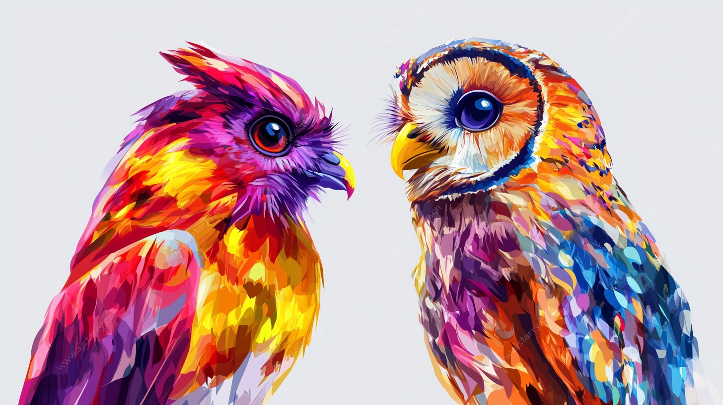 彩色双鸟艺术插画