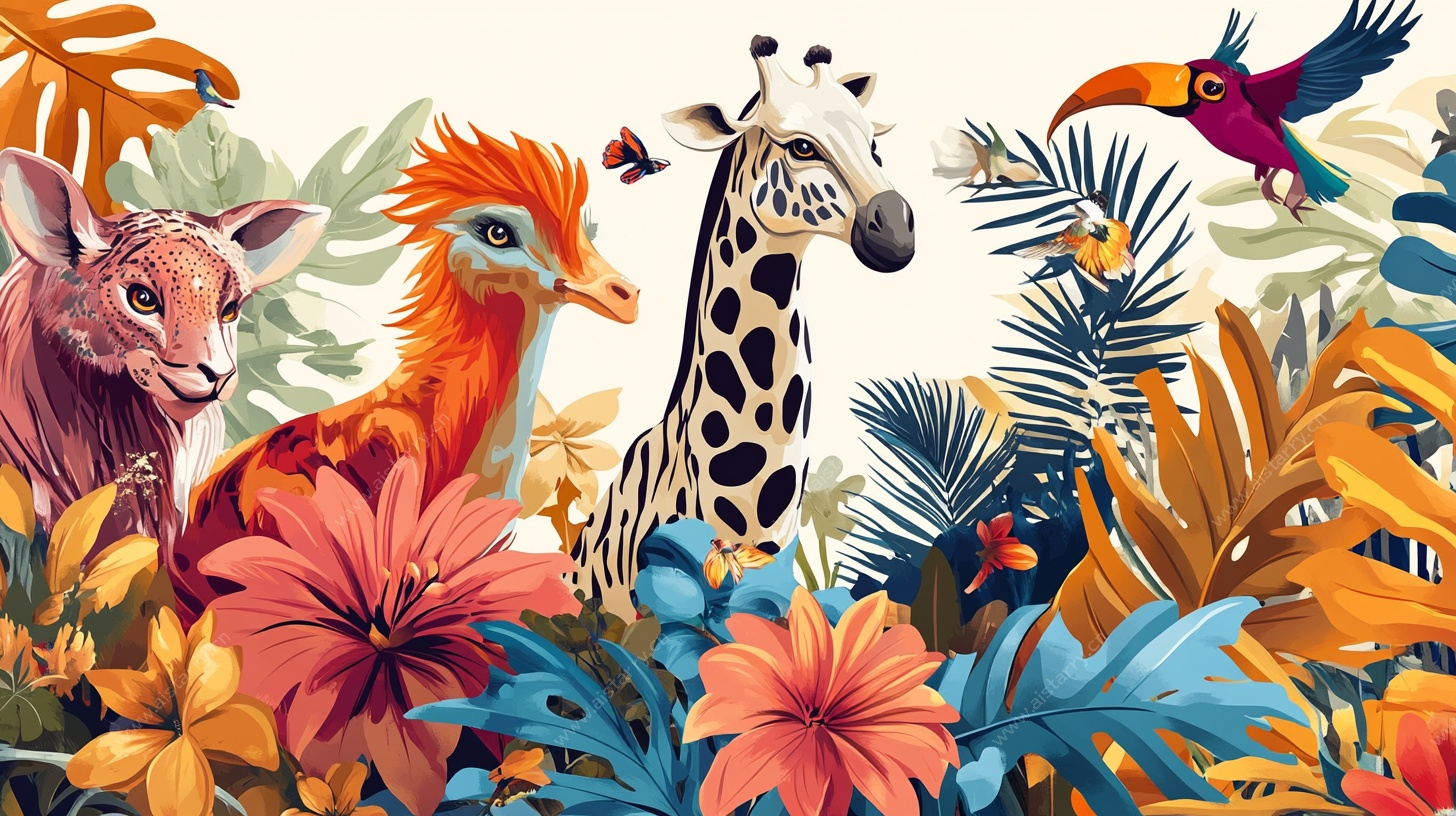 热带丛林中的动物聚会