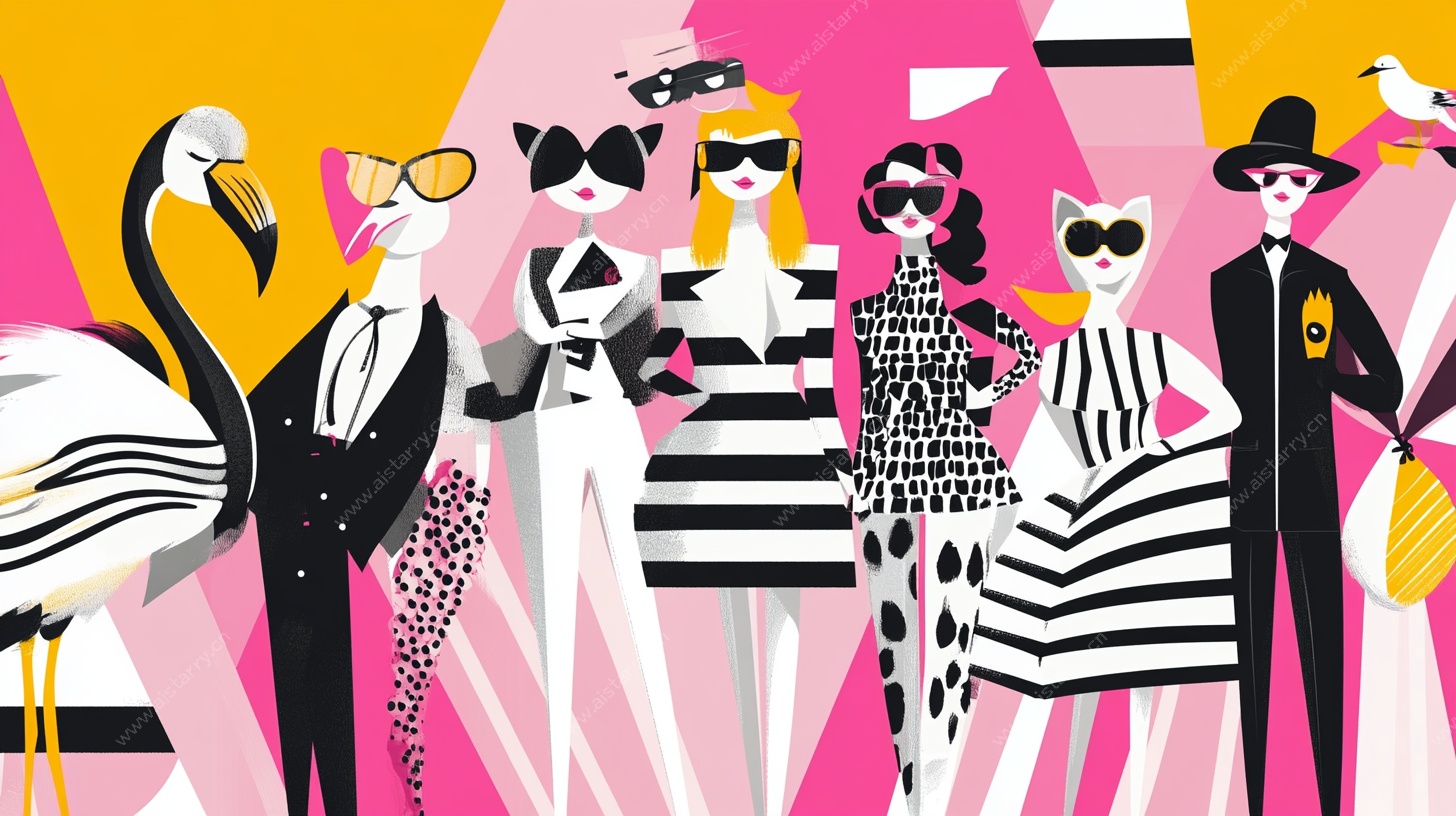 时尚动物派对插画