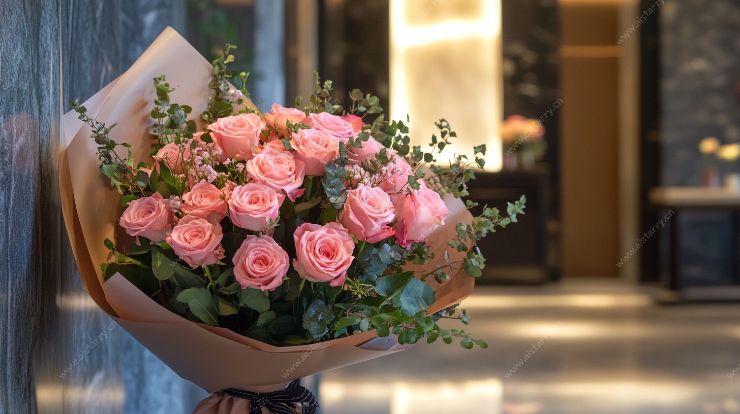 粉色玫瑰花束特写