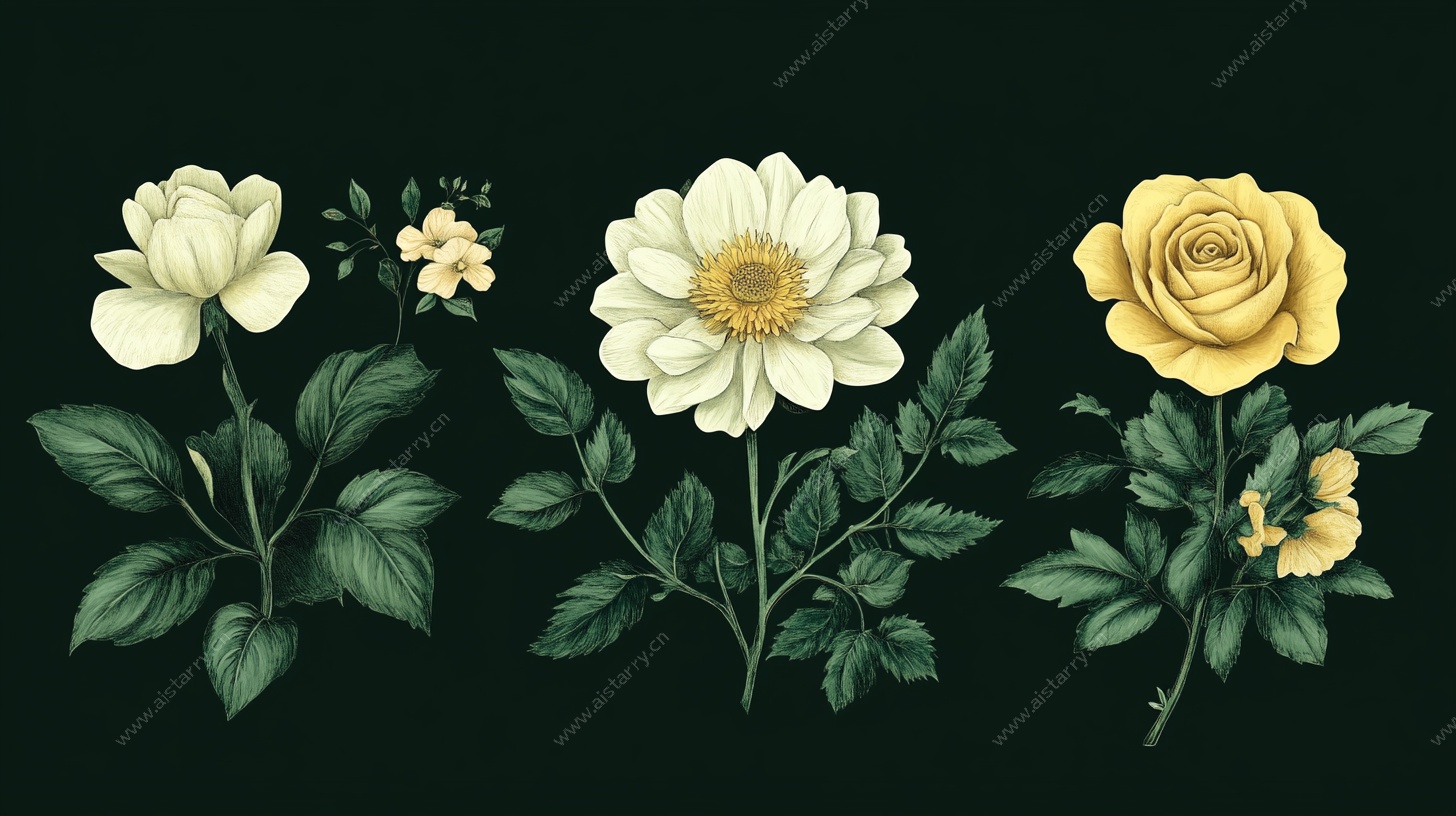 复古风花卉插画作品