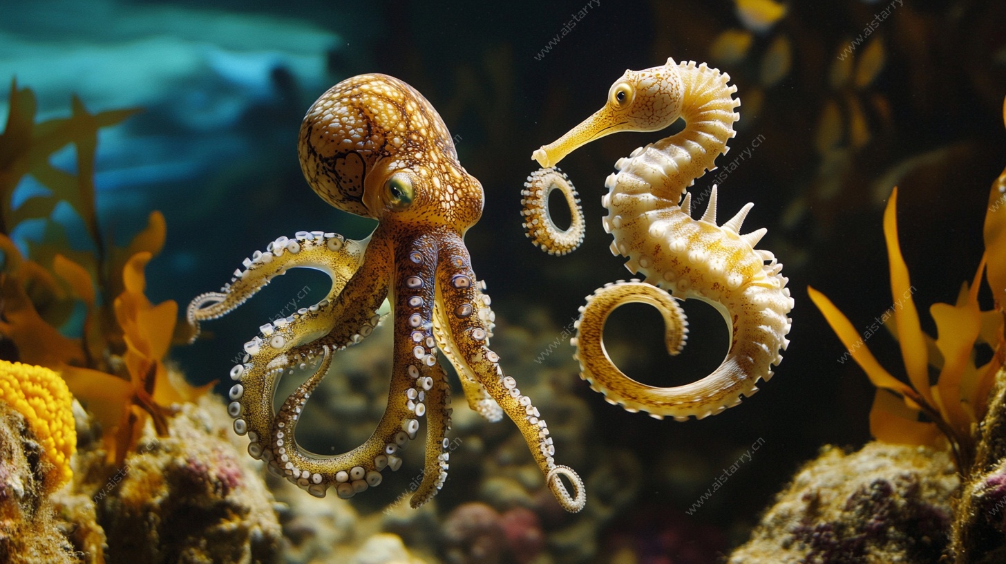 海马与章鱼的海底邂逅