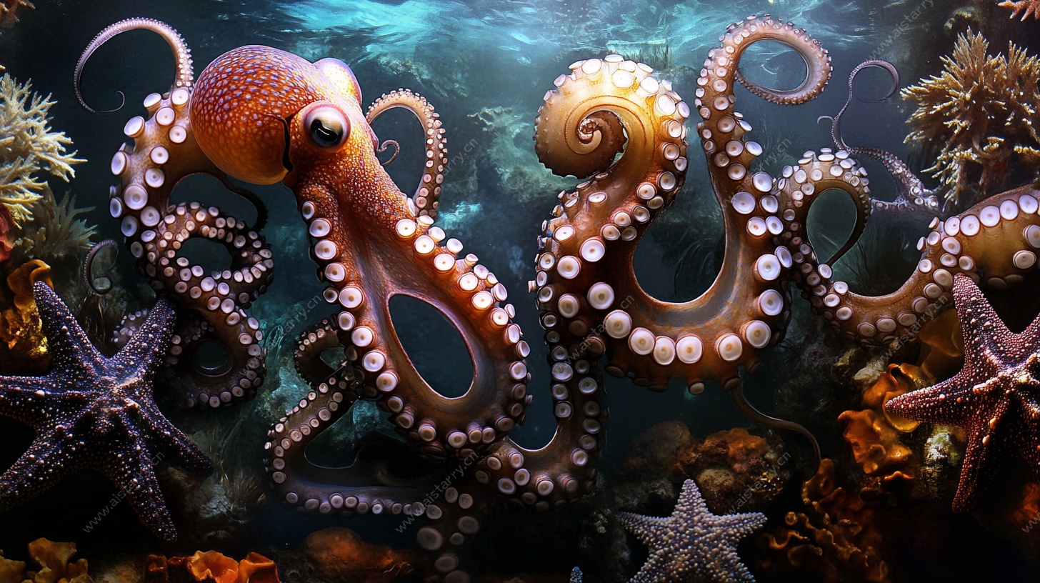 海底双章鱼奇幻景象