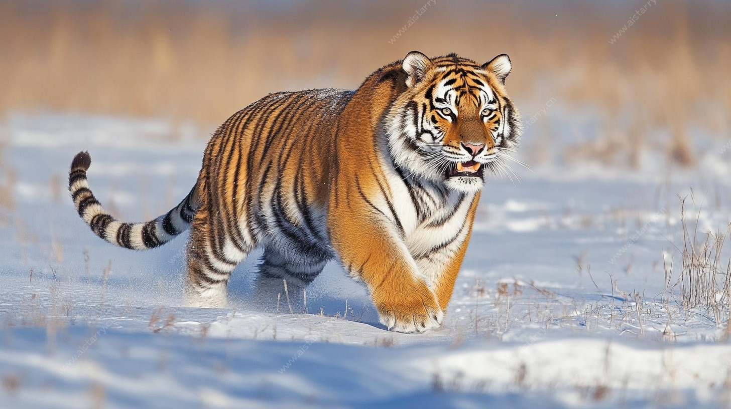 雪地中漫步的威武老虎