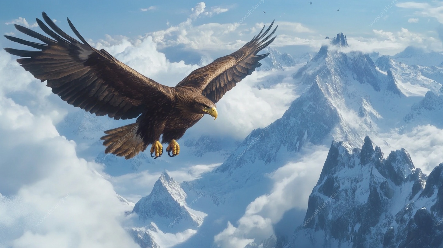 雄鹰翱翔于雪山之巅
