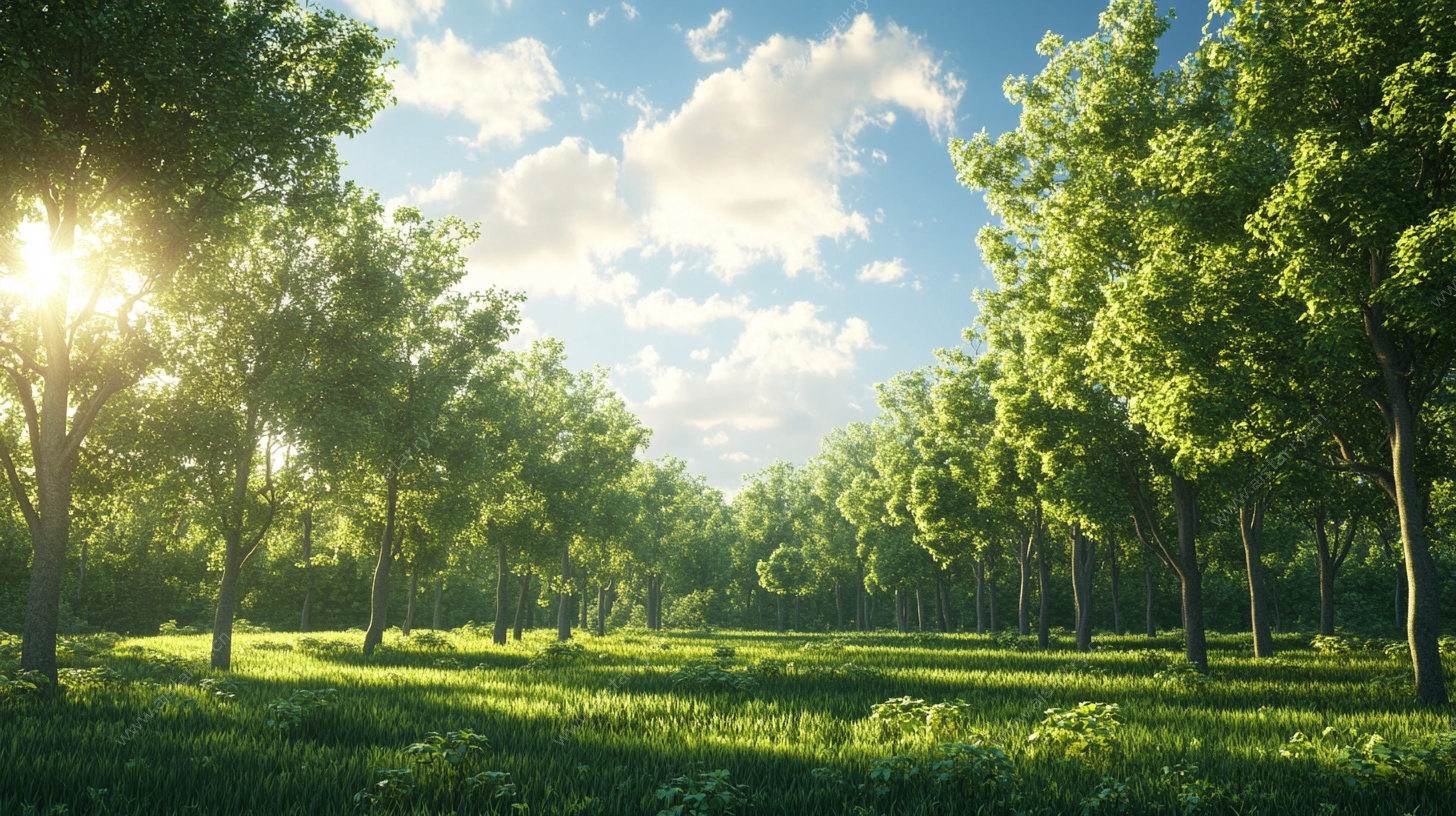 阳光洒落的静谧森林