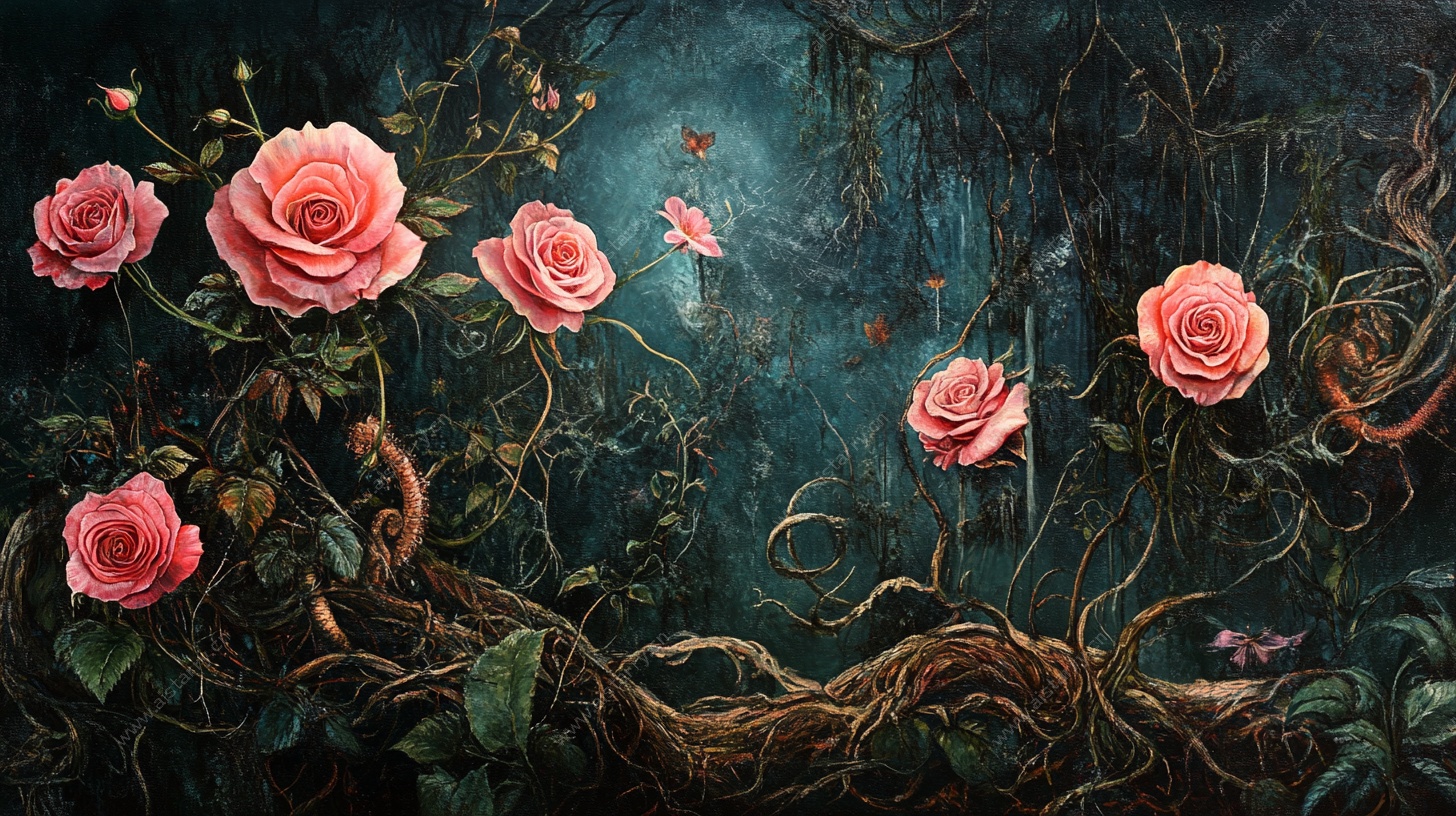 梦幻玫瑰藤蔓奇幻景象