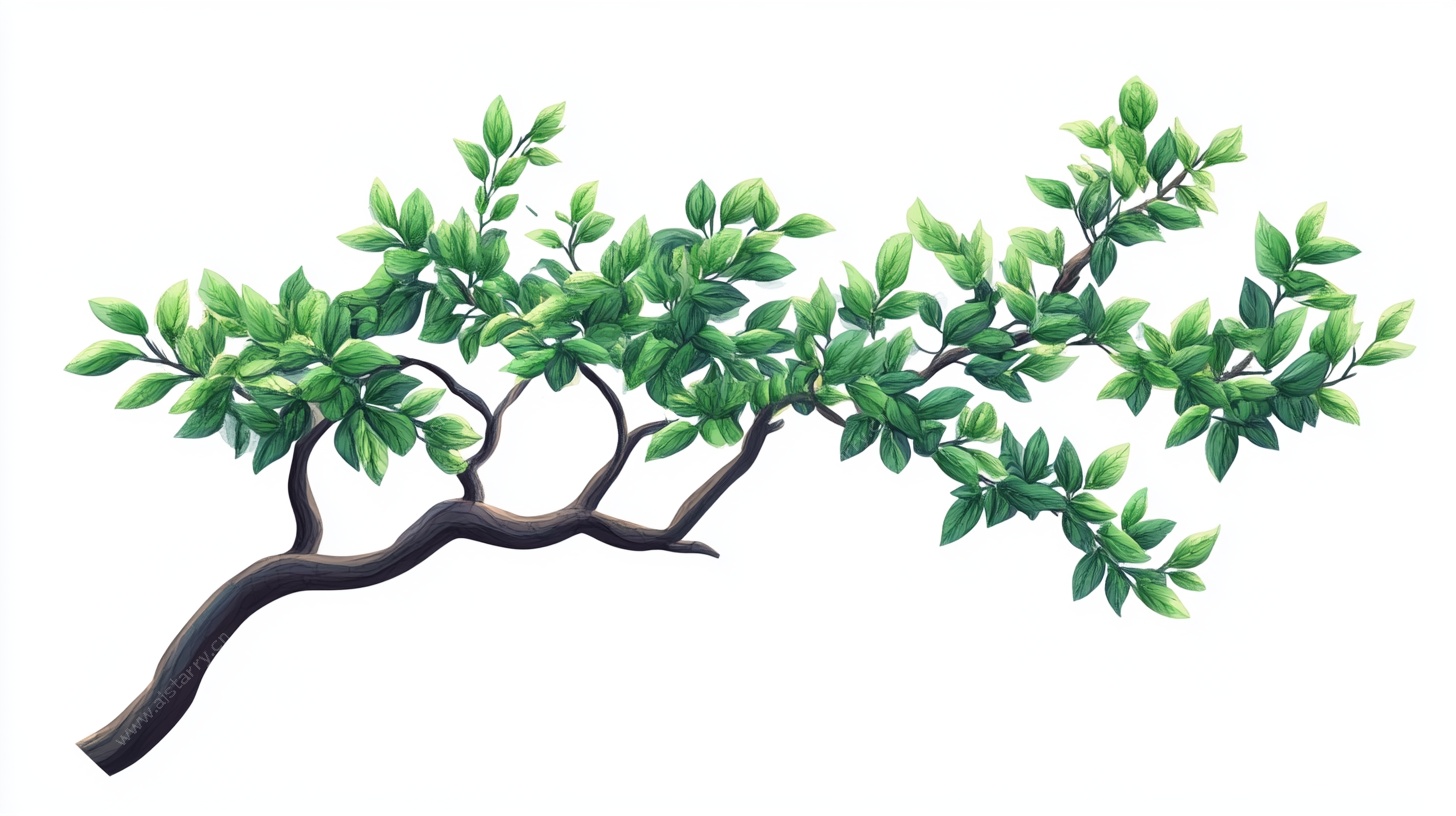 翠绿树枝插画