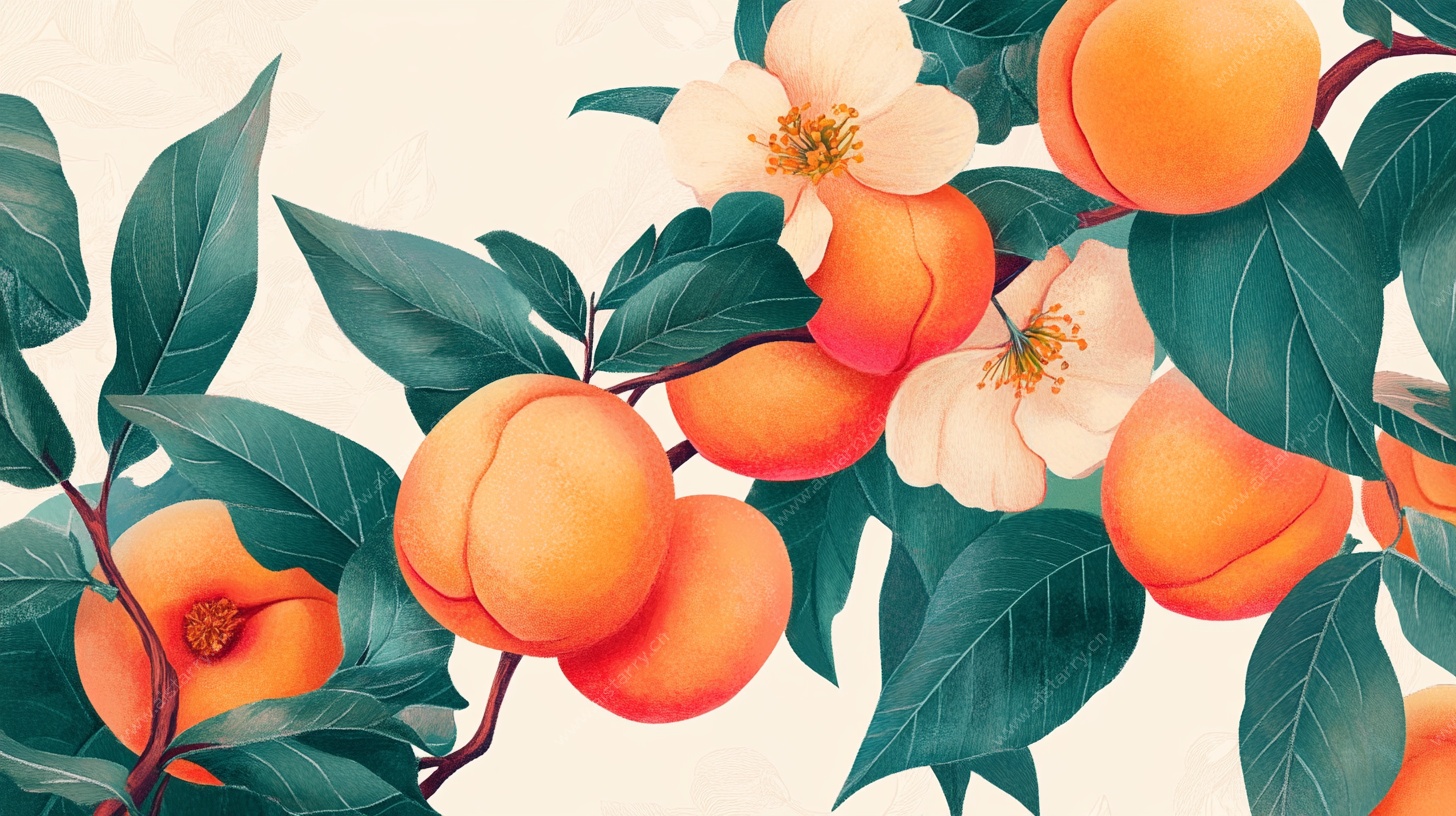 枝头鲜桃绽放繁花