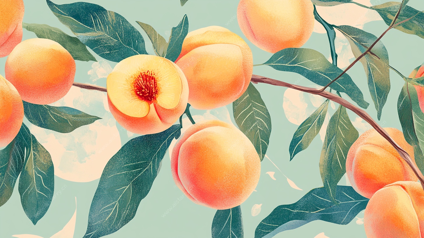 清新桃子枝插画