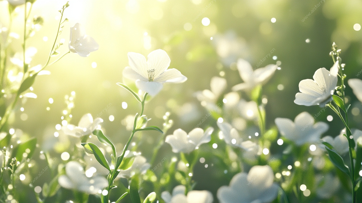 阳光下的白色小花绽放