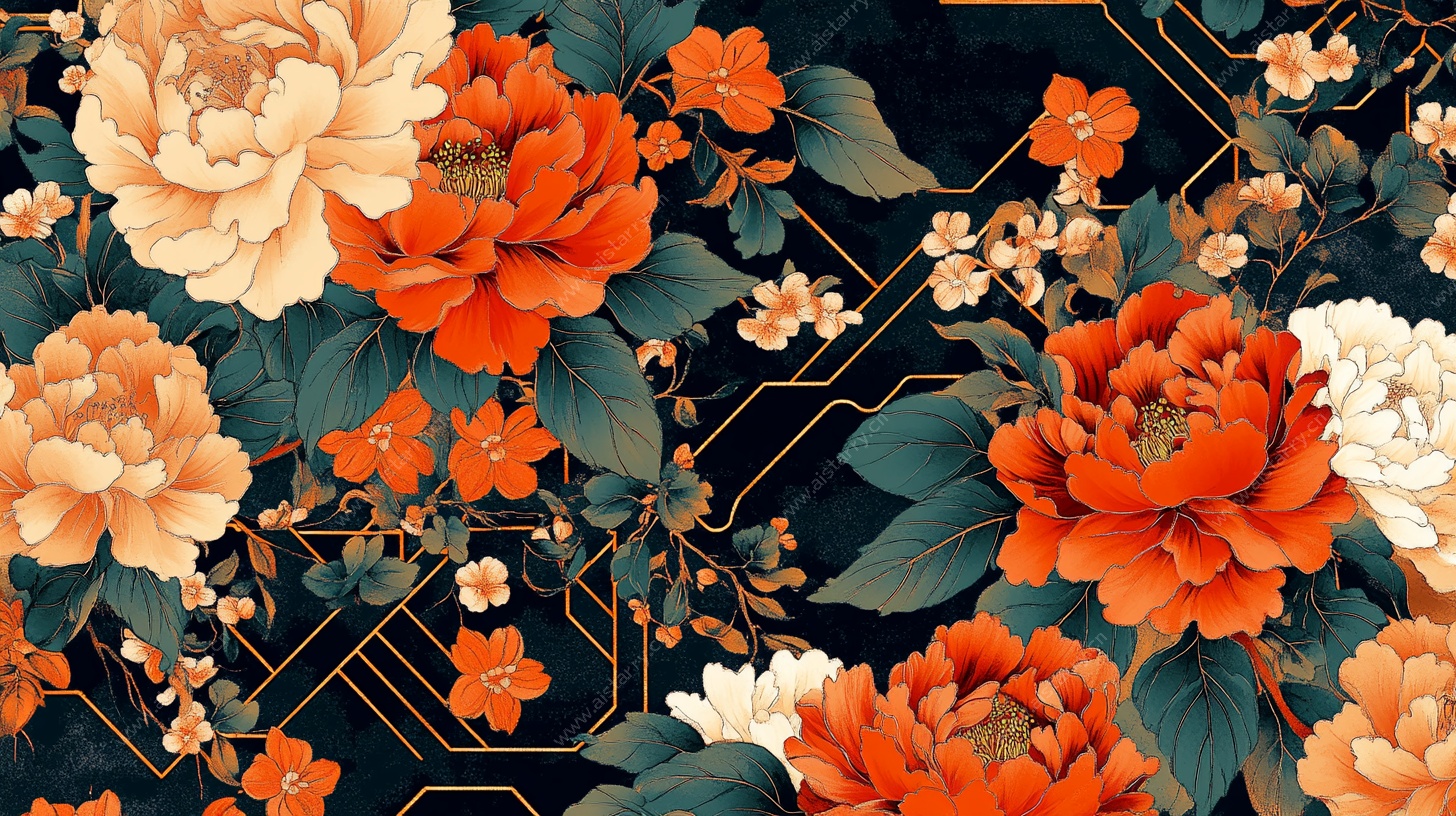 中式繁花几何纹样图案