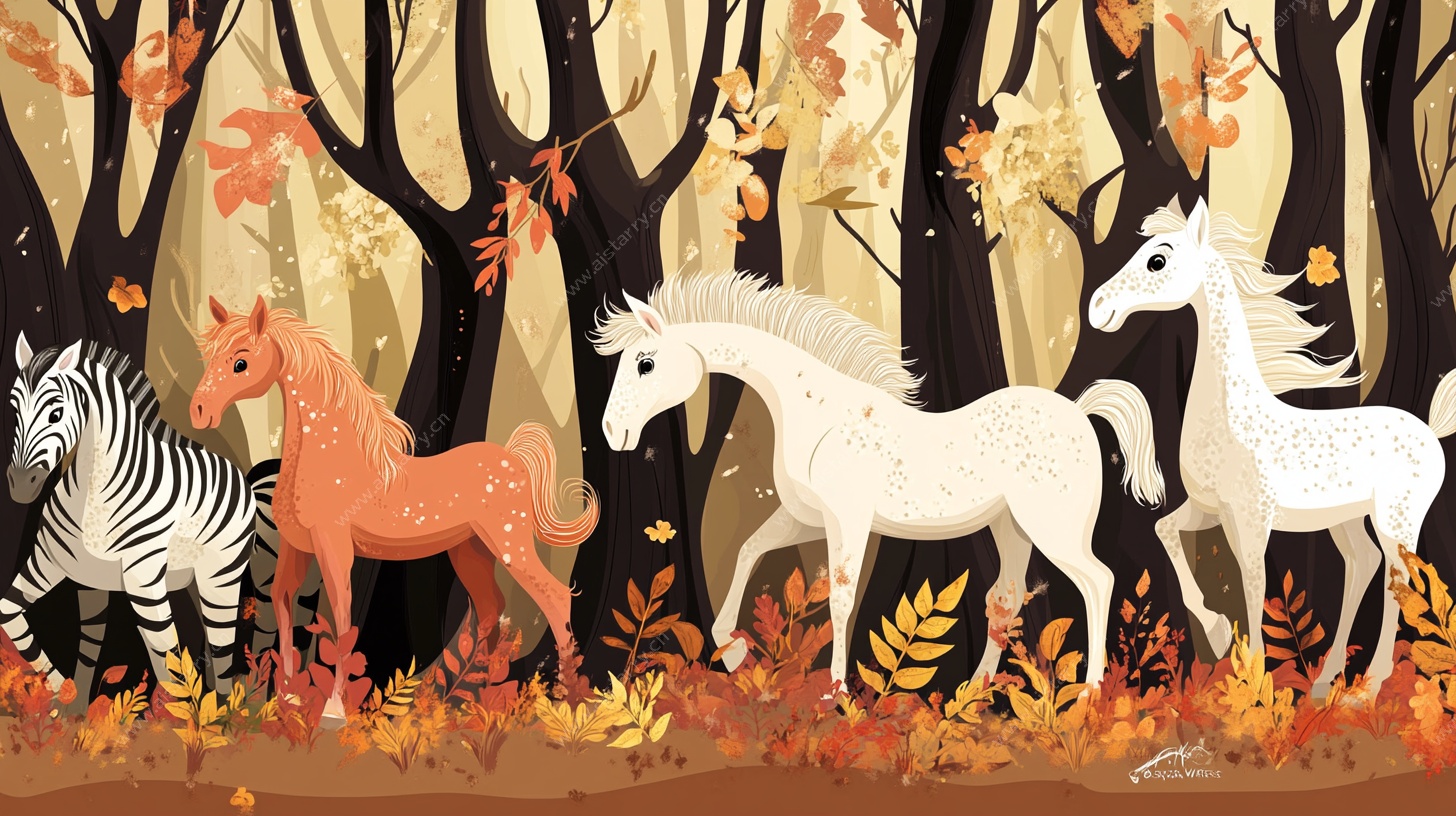 秋日森林中的动物漫步