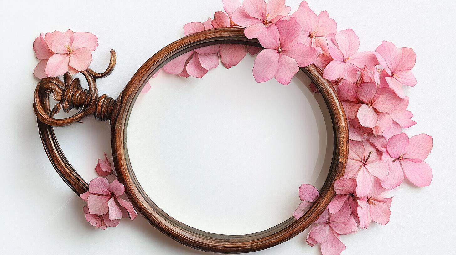 粉花环绕的复古圆环摆件