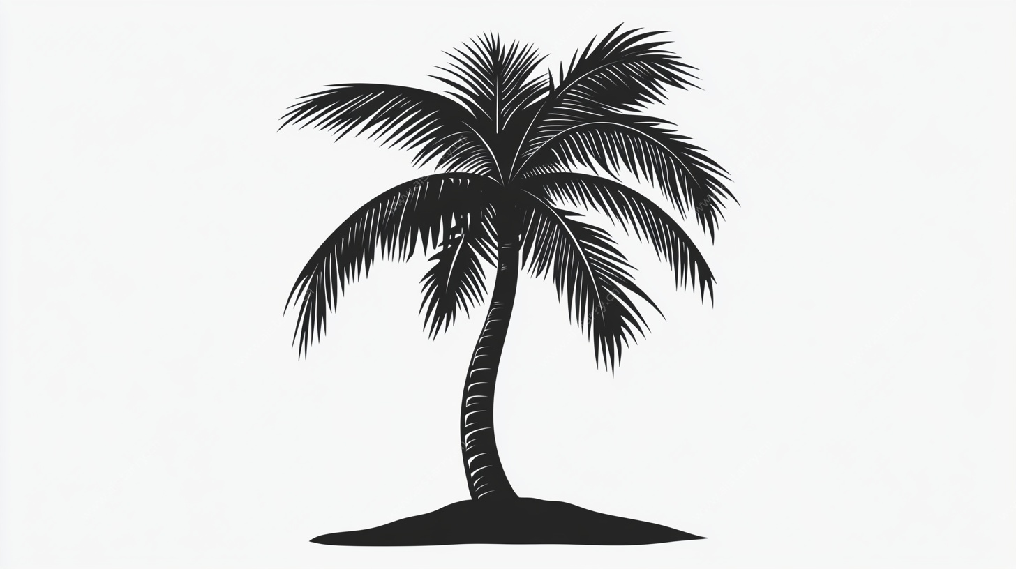 单棵棕榈树黑白插画