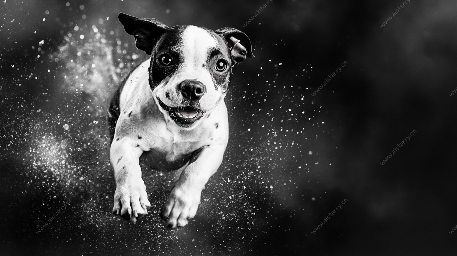 跳跃的黑白萌犬