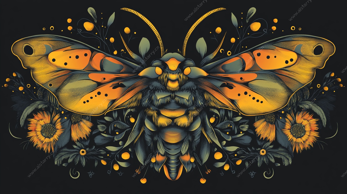 彩色飞蛾花卉装饰图案