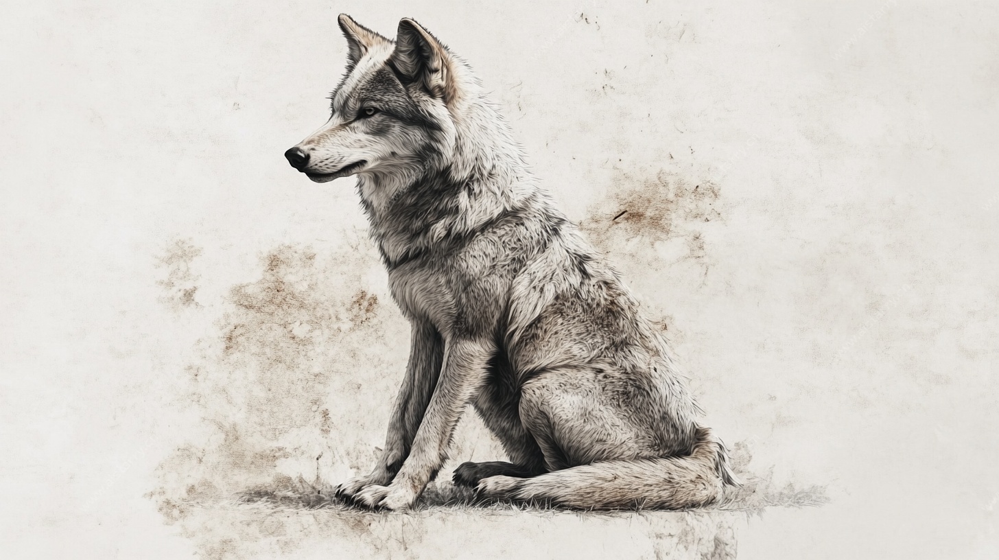 坐姿灰狼素描图