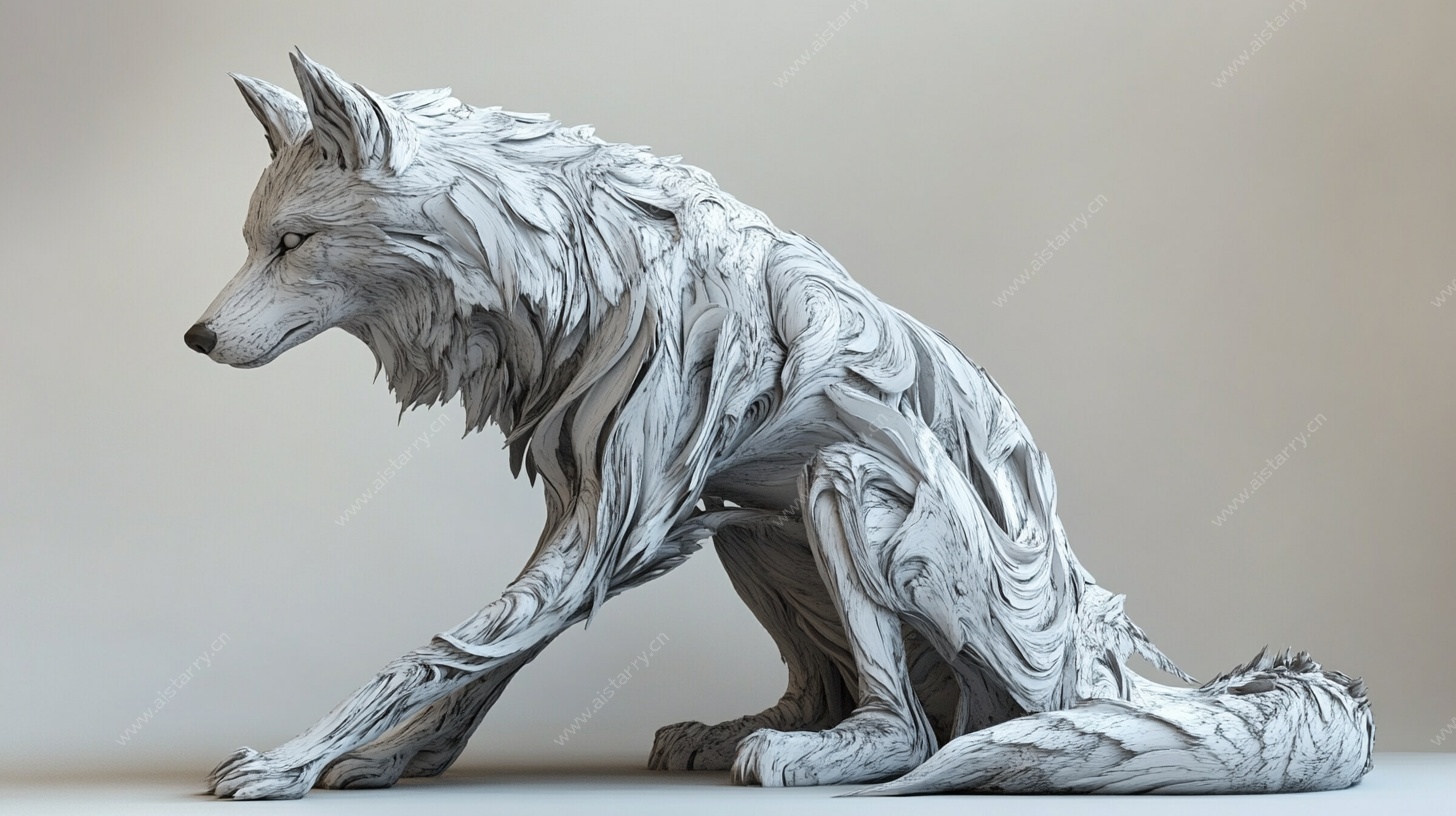 银白狼形雕塑 独特质感造型