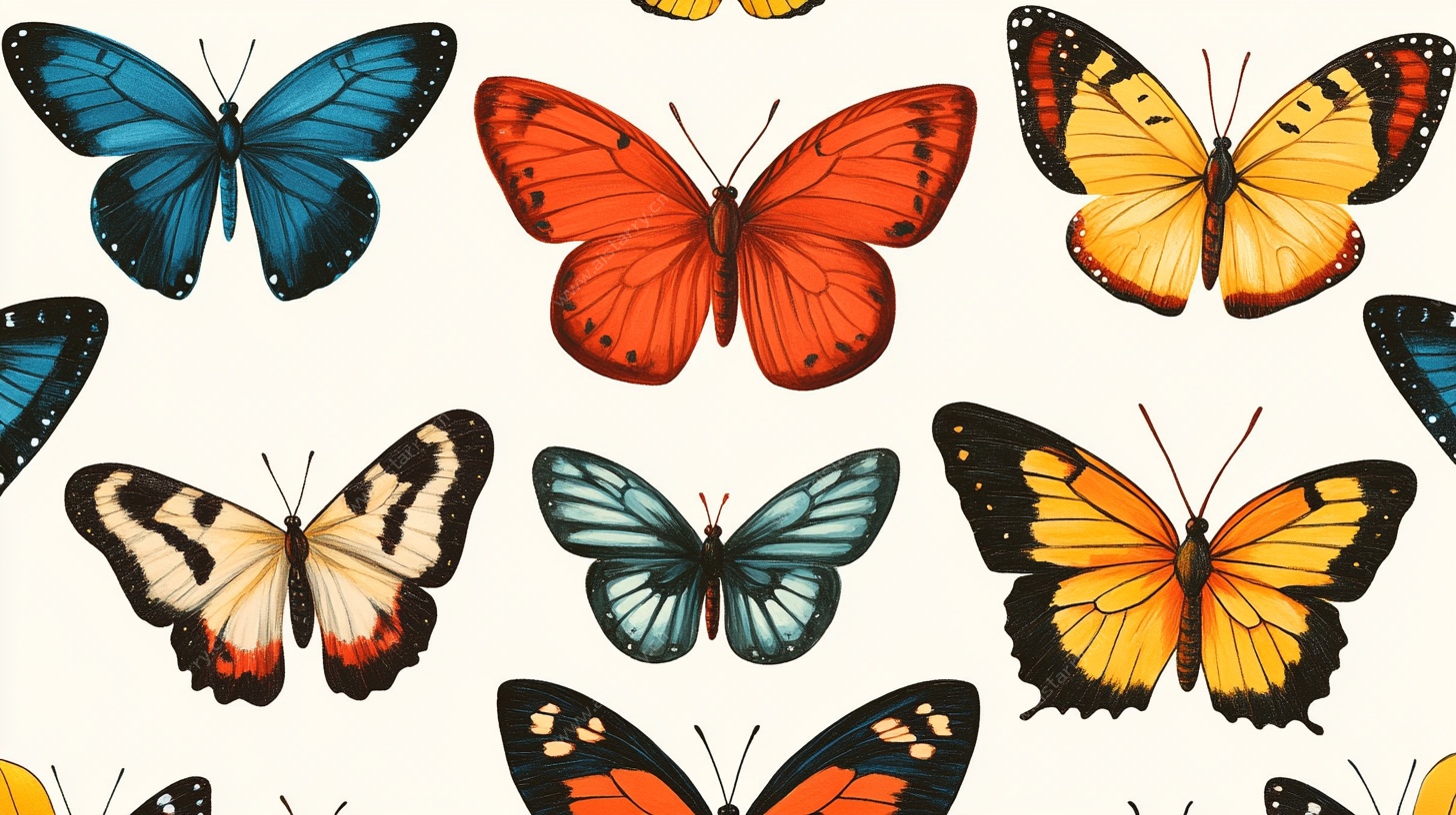 多彩蝴蝶无缝图案设计