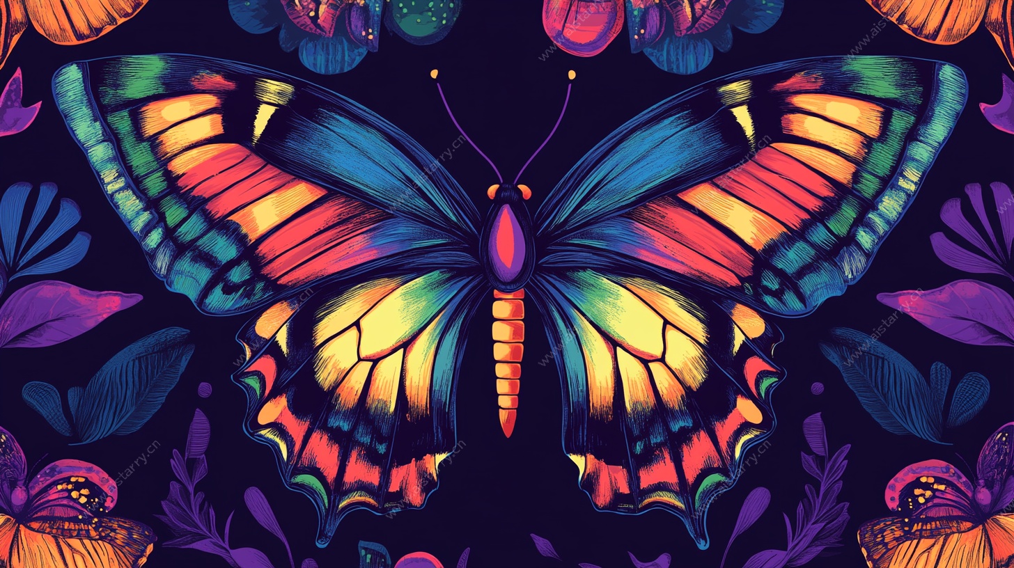 多彩蝴蝶花卉梦幻图案